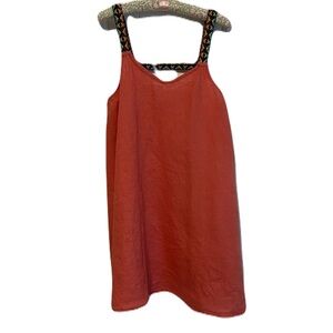 Cynthia Rowley Orange 100% Linen Dress w/multicolored shoulder Size: MEDIUM